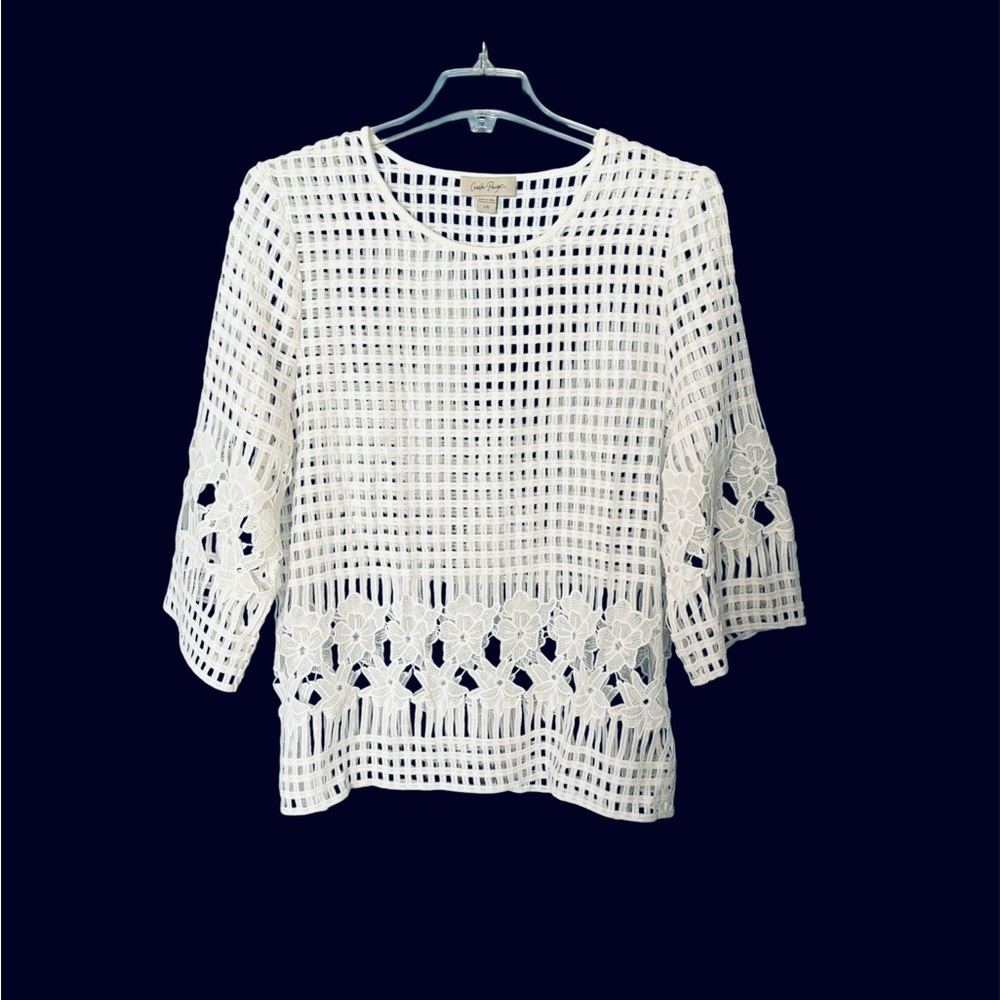 Charlie Paige Open Weave Top White Large Excellent